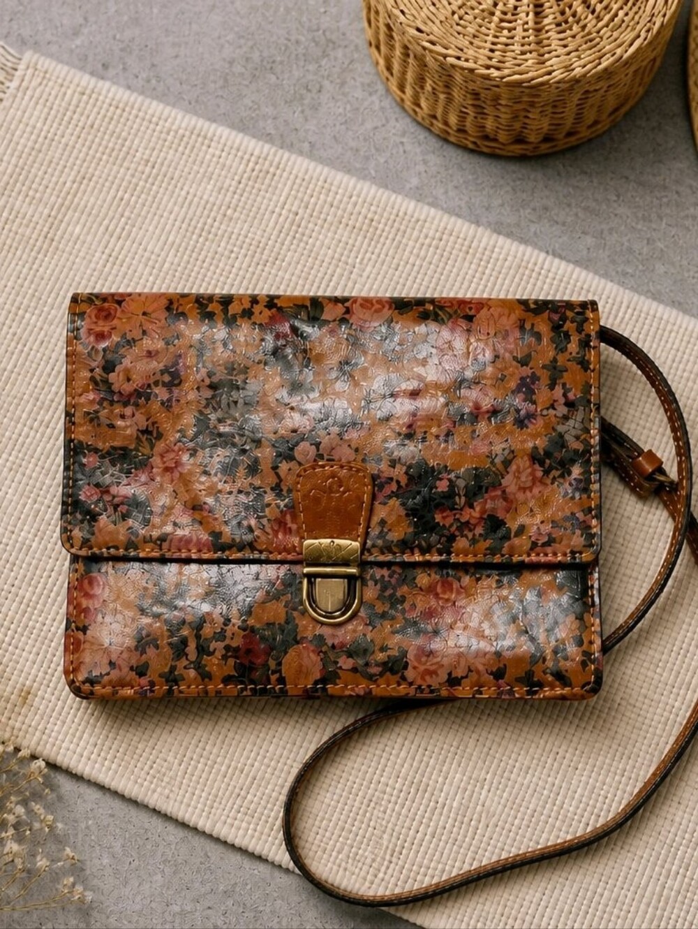 Patricia Nash Leather & Suede Floral Multi-Compartment Crossbody Bag